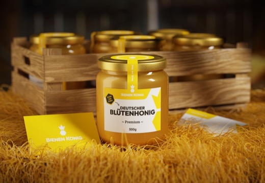 Honey jar with a paper label